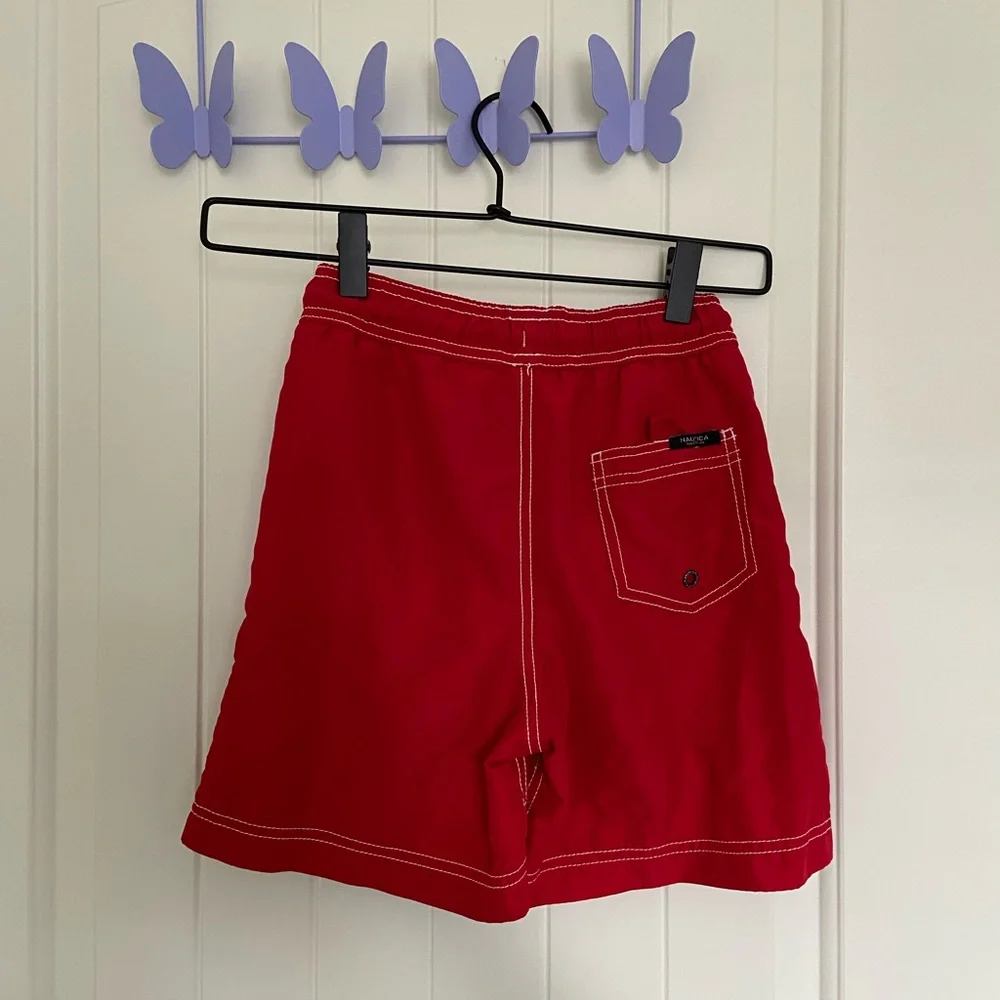 EUC Nautica boy’s red mesh lined drawstring waist pocket‎ swim trunks swimsuit S